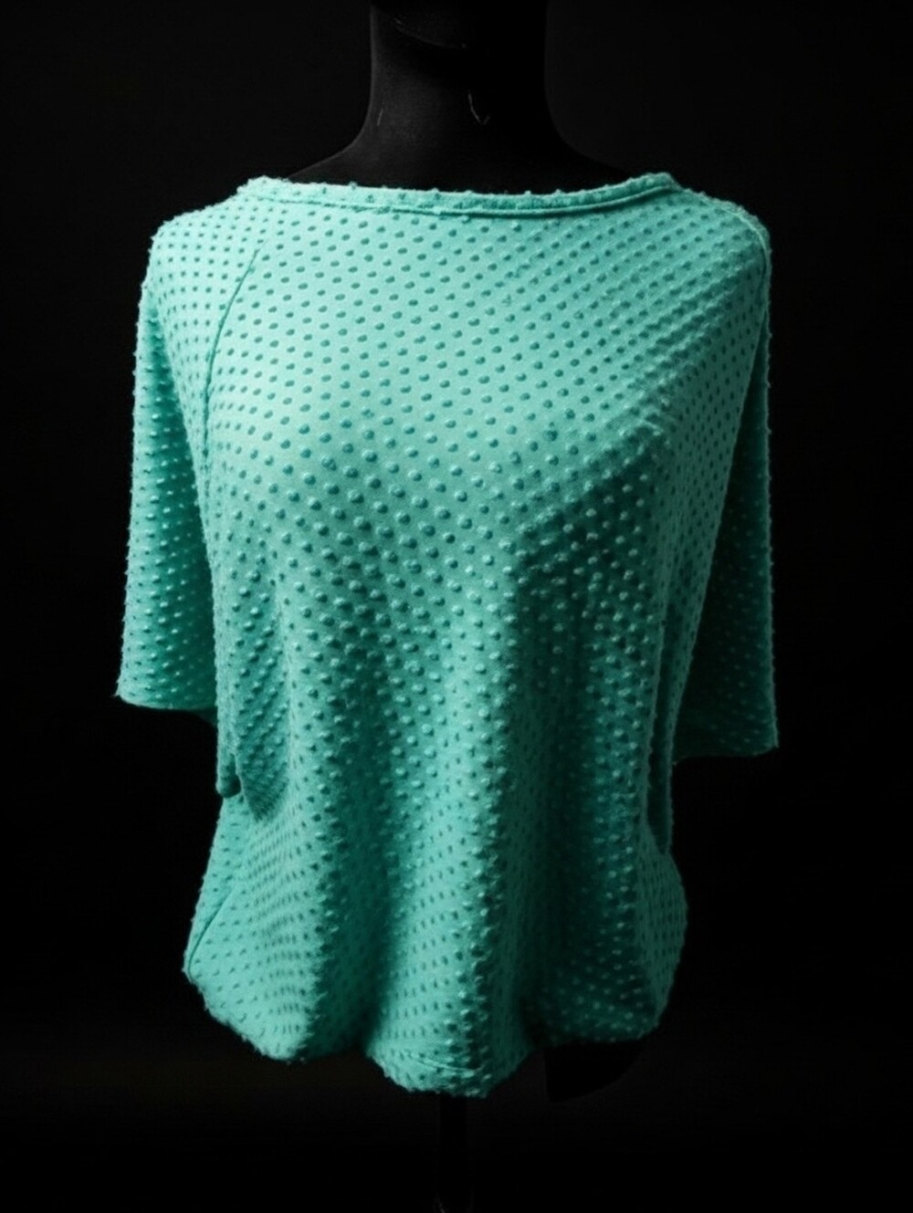 Grace And Emma Textured Aqua Bubble Knit Top Sz L (014)